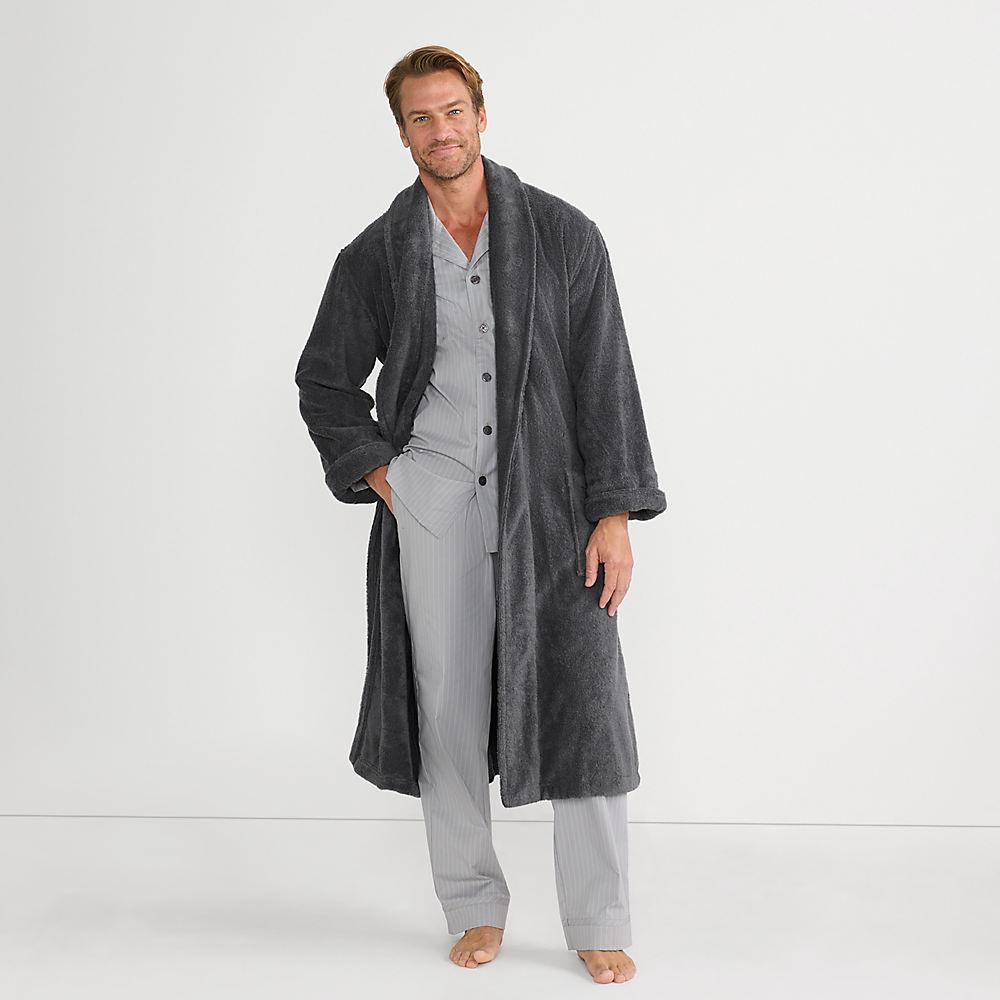 Bademantel aus türkischem Frottee für Herren, Herren, size: regular, Grau, Baumwolle, by Lands' End