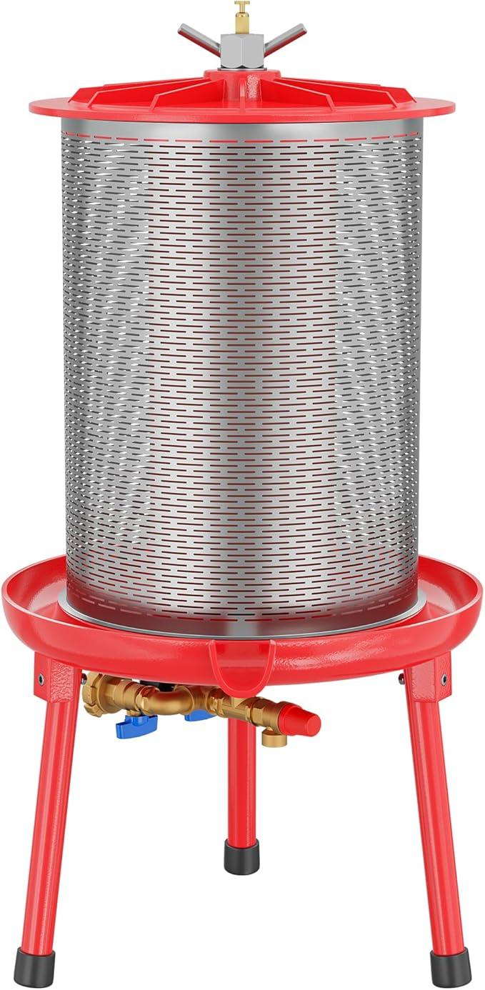 Edelstahl Hydropresse mit 20 Liter Korbinhalt, Wasserdruckpresse mit 3 bar zum Pressen von Obst