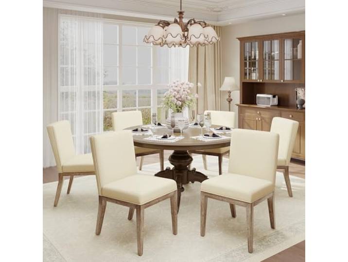 COLAMY Esszimmerstühle 6er Set, Moderne Esszimmerstühle mit Stoffbezug, Küchenstühle im Landhausstil für Restaurant und Wohnzimmer, Beige