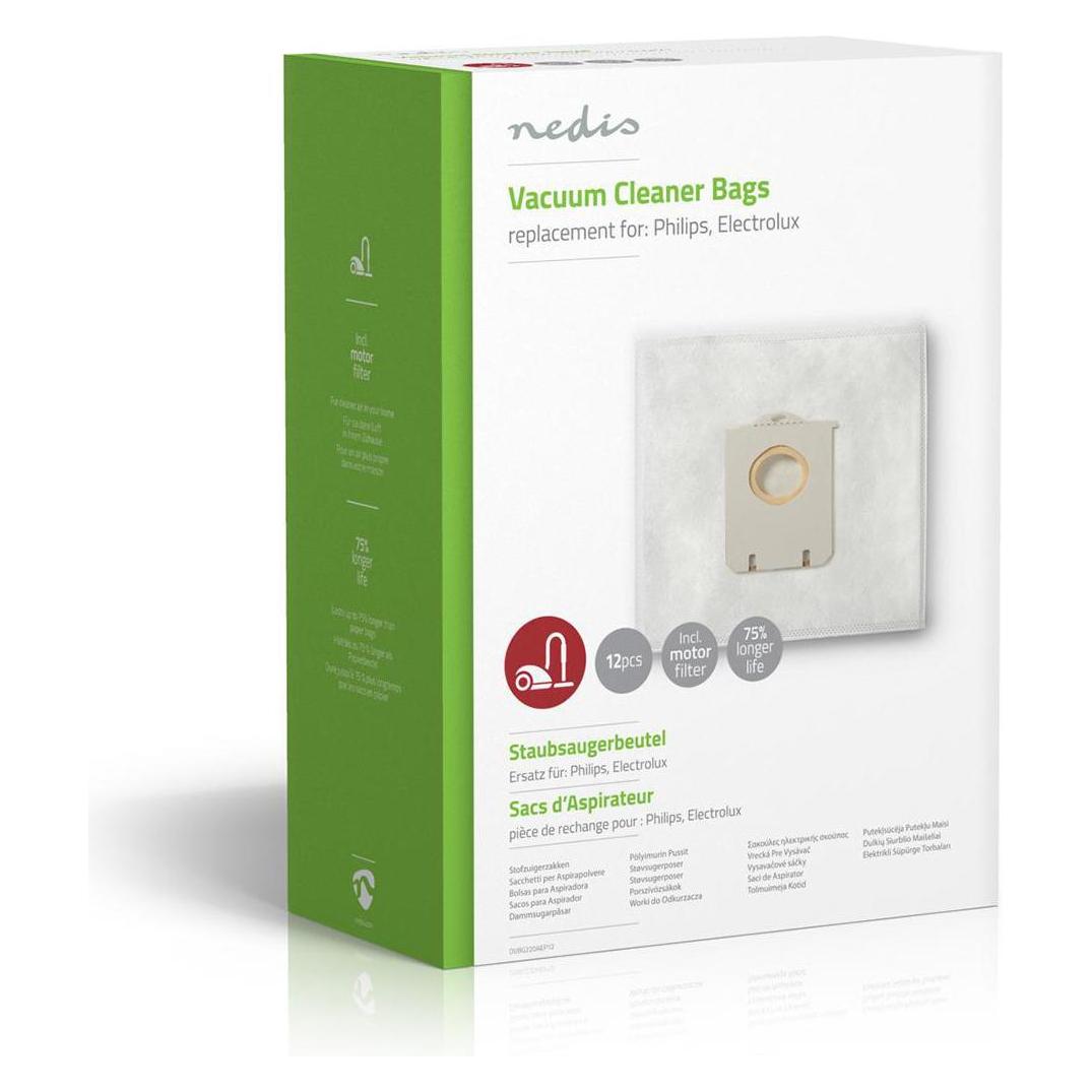 Nedis Staubsaugerbeutel Staubsaugerbeutel 12 Stück Synthetik Meist verkauft für: Philips/Electrolux (12x) (DUBG220AEP12)
