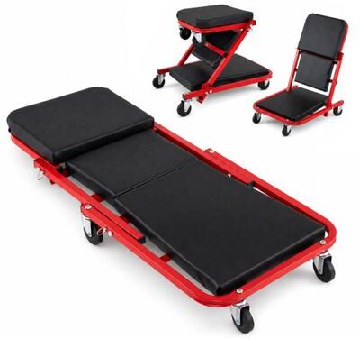 "Costway 36"" 3-in-1 Folding Mechanic Creeper Under Car Roller Creeper-Red"