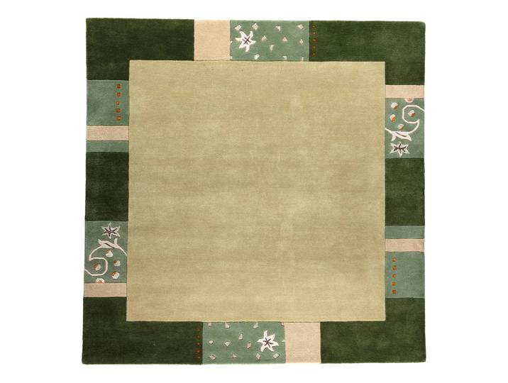 Tapis en laine Ganges Vert/Vert 200 x 200cm Tissu mélangé