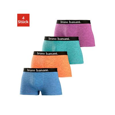 Boxer BRUNO BANANI "Boxershorts für Herren", Herren, Gr. XL, 4 Stk., Jersey, bunt (blau, bedruckt, orange, bedruckt, türkis, bedruckt, lila, bedruckt), Jersey, Obermaterial: 95% Baumwolle, 5% Elasthan, gemustert, körpernah, Unterhosen, mit...