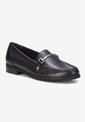 Women's Wren Loafer by Roamans in Black Smooth Leather (Size 10 M)