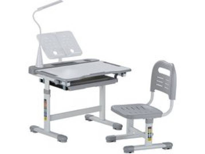 VEVOR Schreibtisch Set Kinderschreibtisch Arbeitstisch und Stuhl höhenverstellbare (53-71 cm) belastbar (100 kg) mit Tischlampe & 0–40° geneigten Schreibtischplatte für Schlafzimmer Grau