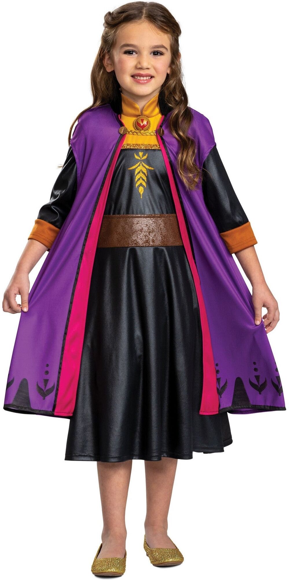 Disney Frozen 2 Anna Deluxe Travelling Costume for 7–8 Years, Black/Golden/Purple/Pink, JAKKS Pacific