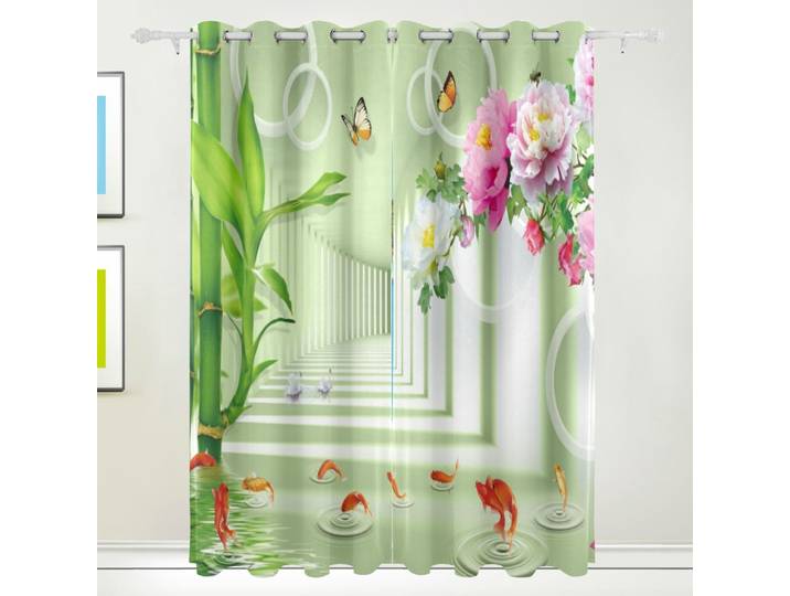 Rideau vert de Style rideau en bambou chinois pour chambre d'enfant rideau décoratif belle rideau de fenêtre 3D pour salon luxueux