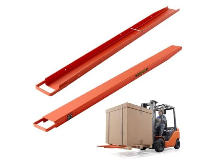 VEVOR Rallonges de Fourches pour Chariot Élévateur 1820x115 mm\, 1 Paire Extensions de Fourches à Palettes pour Charges Lourdes\, avec Boucle de Retenue\, Verrouillage Inférieur\, Acier Robuste\, Orange