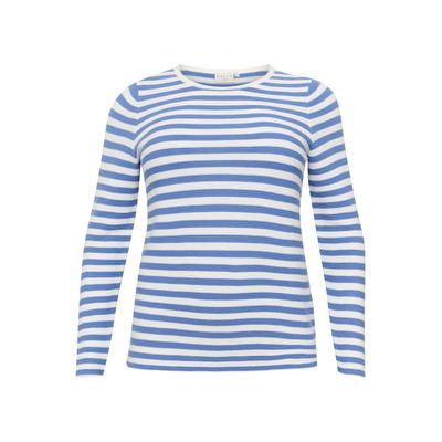 Strickpullover KAFFE CURVE "Damen Strickpullover KCninka", Damen, Gr. L, blau (blau, chalk stripe), Obermaterial: 100% Baumwolle CO., Pullover Strickpullover