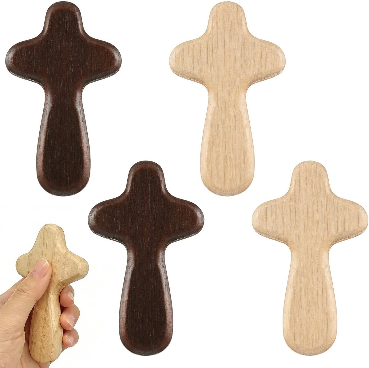 Dailygoods Set van 4 Handgemaakte Houten Beschermkruisen in Compact Formaat