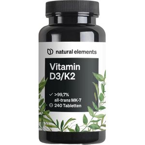 natural-elements Vitamin-D 240 Tabletten, Vitamin D3 + K2 MK7, hochdosiert, je Tablette 2000 I.E.