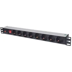 Intellinet 19" 8-fach Steckdosenleiste, Schutzkontakt, Überlastschalter, Netzschalter, 3 m Stromkabel, 1 HE