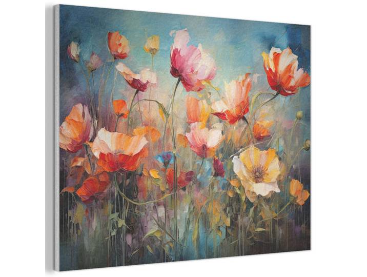 MuchoWow Akustikbild - Blumen - Aquarell - Kunst - Botanisch - Natur - 100x70, Orange, Kunststoff, Rechteckig, 100x70x0.9 cm, Wandverkleidung, Akustikpaneele