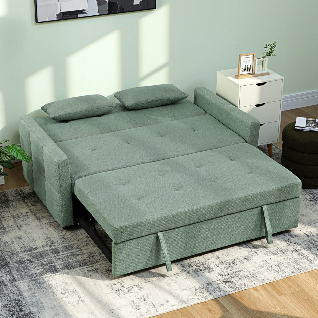 17 Stories 2 Seater Sofa Bed, Convertible Pull Out Bed Settee, Light Green Green 85cm H X 158cm W X 85cm D