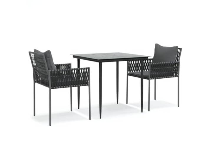 PUGYNBK Esszimmer-Set für den Garten, 3-teilig, PE-Rattan, Tisch, gehärtetes Glas
