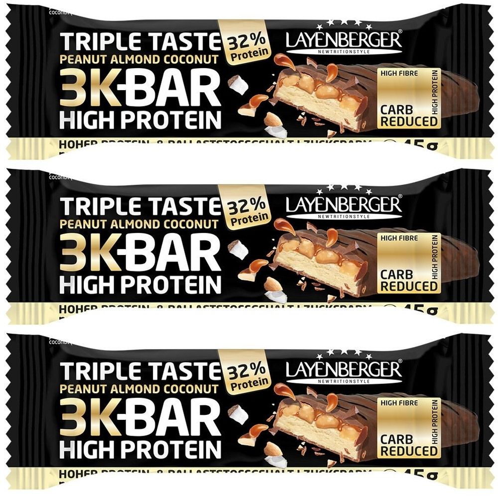 Layenberger Triple Taste Erdnuss Mandel Kokos 3K High Protein Bar 3x 3x45 g Riegel