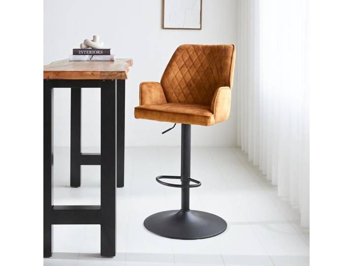 Novan Tabouret De Bar Industriel Velours Cognac