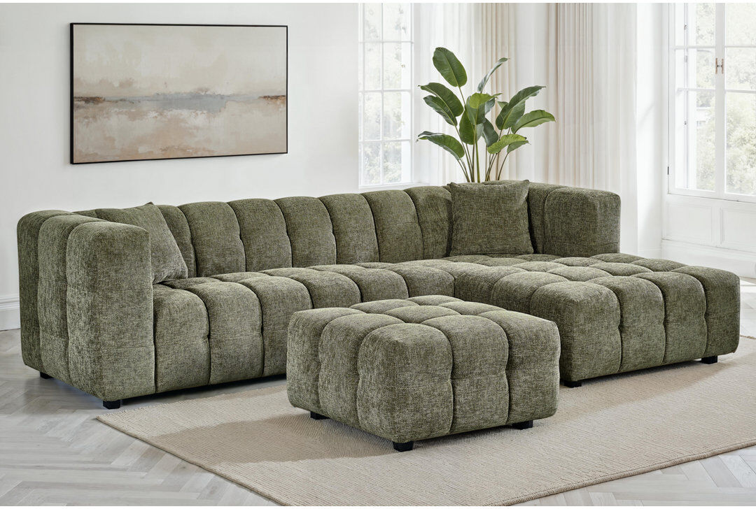 Ebern Designs 5 Seater Corner Sofa Green Ottoman Included