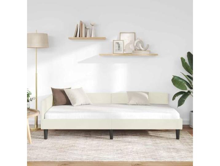 KTHLBRH Eck-Bettrahmen Creme 100 x 200 cm Samt Gepolsterter Boden, Sperrholz und Holz, starre Latten für kleine Räume