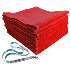 Scorprotect 10x Mikrofasertuch 40x40 cm 300 GSM Rot + Schlüsselband
