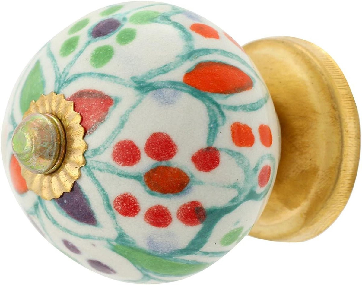Set van 4 handgemaakte keramische meubelgrepen en ladeknoppen in multicolor