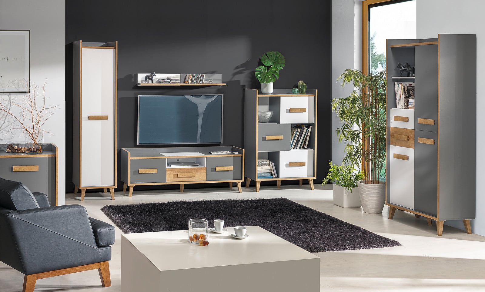 Minio VISO 7 TV-meubel - Riviera / Antraciet / Wit