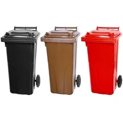 Mega Deal 3x PROREGAL 2-Rad-Mülltonne, 120 Liter Grau & Braun & Rot, Mülltonne, Müllgroßbehälter, Mülleimer, Abfalltonne, Müllbehälter