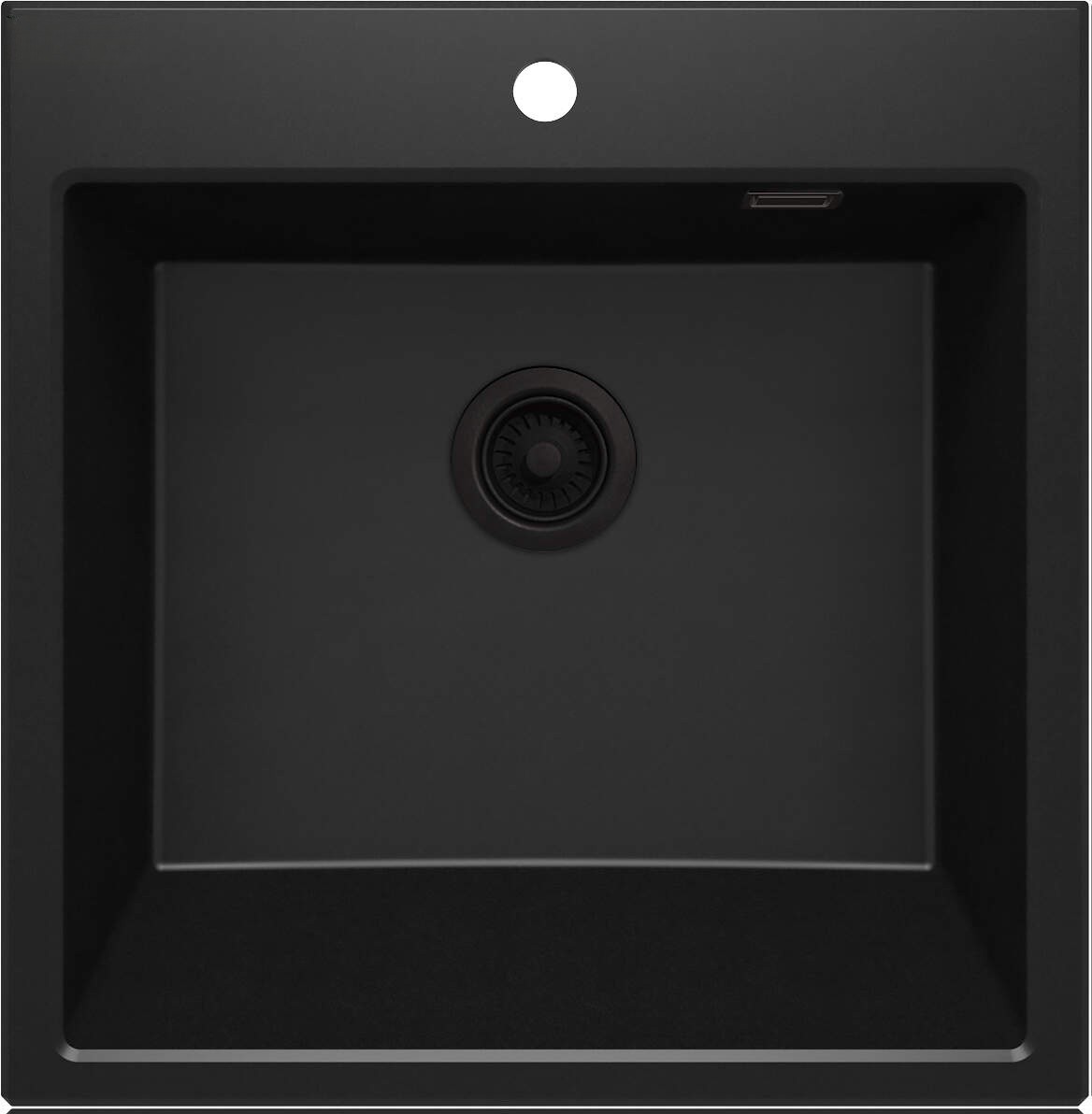 Neuesbad Landhaus 1-Becken Granitspüle 600x610x214, Schwarz, mit Raumsparsiphon NB1DEZQEN10K1