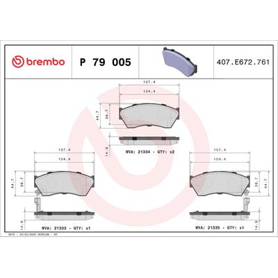Brembo Bremsbelagsatz, Scheibenbremse [Hersteller-Nr. P79005] für Geo, Tata, Chevrolet, Suzuki, Landwind (jmc), Subaru