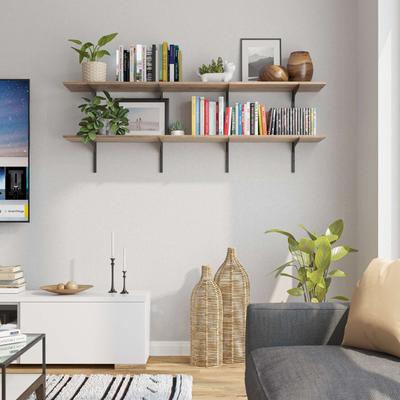 "Wallniture Turin 60"" Floating Shelves, Wall Bookshelf, Wood Shelf with Adjustable Brackets, Farmhouse, Tier & Finish Options"