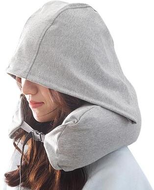 Inspired Deals Hooded Travel Neck Pillow With 360 Support Soft Airplane Pillow For Comfortable Travel Sleep light Grey