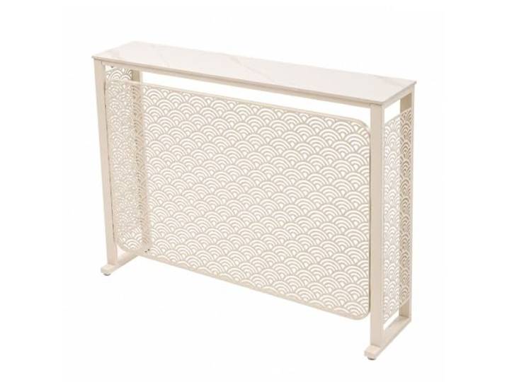 Heizkörperverkleidung Konsolentisch, Metall Heizkörperverkleidung Fliltisch Eingangsbereich mit Marmoroptik und Füßen, Effiziente Wärmeableitung(Beige,140cm/55in)