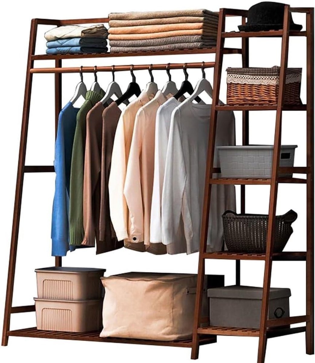 Multifunctioneel 4-in-1 Bamboe Kledingrek voor de slaapkamer - Natuurlijk bamboe - Hoogte: 190 cm