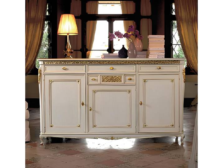 JVmoebel Sideboard Elegantes Art Deco-Sideboard in Weiß mit robusten Holzfüßen, Made in Europa