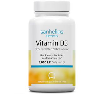 Sanhelios Vitamin-D Sonnenvitamin, 365 Tabletten, Vitamin D3, je Kapsel 1000 I.E.