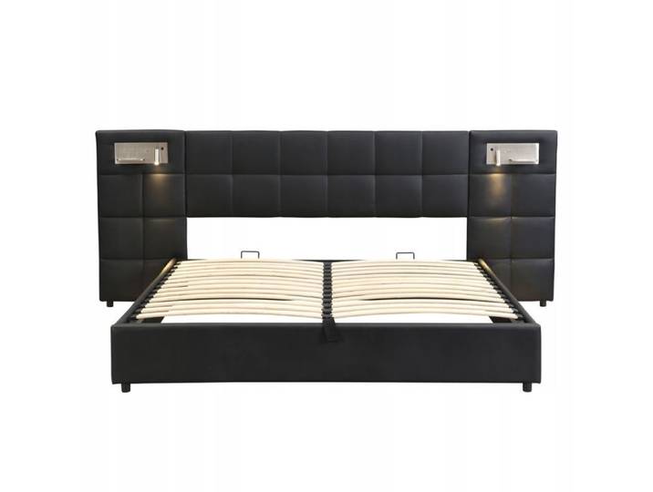Lit coffre hydraulique 180x200 cm noir PU USB