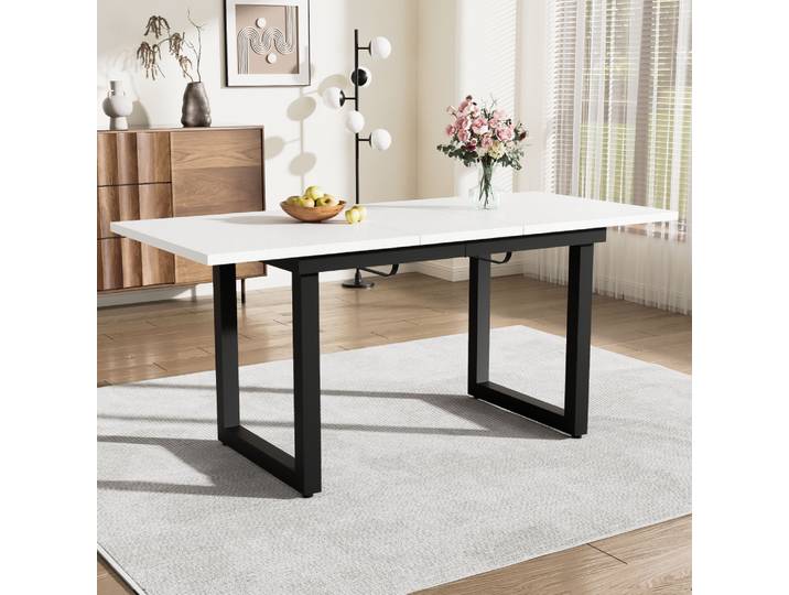 Table à manger extensible, L140/180 * W80 * H75, table de loisirs basse, table à manger moderne et simple en fer, table à manger peu encombrante, MDF