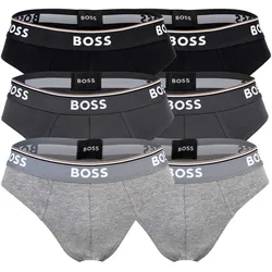 BOSS Herren Slips, 6er Pack - Briefs 3P Power, Cotton Stretch, Logo, einfarbig Grau / L