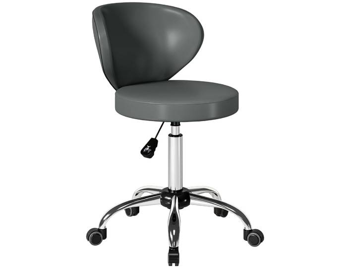 Tabouret de salon pivotant réglable cuir pu acier gris