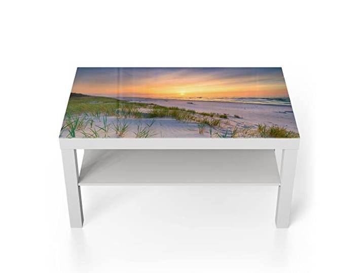 DEQORI Glastisch weiß groß 90x50 cm Motiv Sonne sinkt über Ostsee ausgefallener Beistelltisch aus Glas Hochglanz Couchtisch fürs Wohnzimmer moderner Couch Tisch mit Design