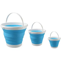 König Design 3er Set Eimer faltbar Falteimer Putzeimer Wassereimer Campingeimer Angeleimer, Reinigungsutensil, Blau, Grün, Pink, Grau