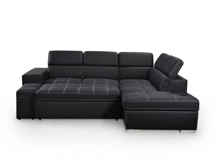 Canapé d'angle droit convertible en tissu noir