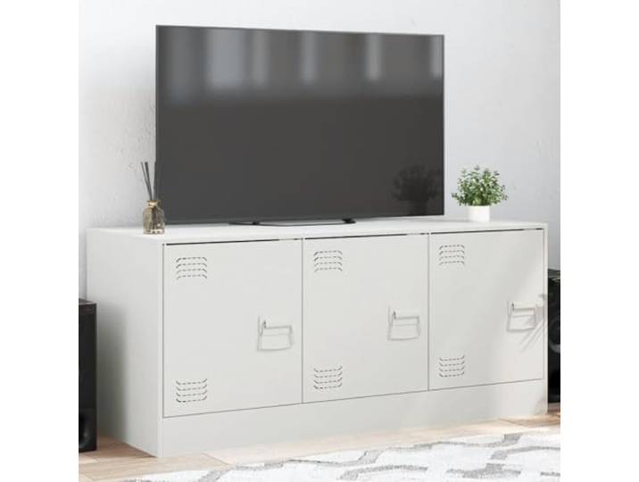 HEFZGDB TV-Schrank Weiß 99x39x44 cm Stahl mit Stauraum und praktischen Griffen, robuster TV-Tisch aus kaltgewalztem Stahl, pflegeleichtes Möbelstück für Wohnzimmer
