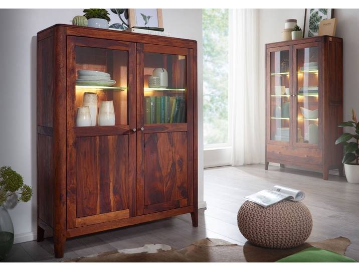Highboard Sheesham 110x40x140 walnuss geölt BROOKLYN #25