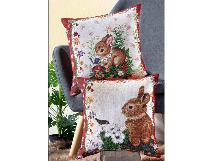Kissenbezug mit Häschen-Motiv, 2er-Set, Bunt