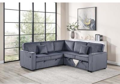 Esofastore Contemporary Dark Gray Finish Convertible Sectional 3pc Under Sofa storage