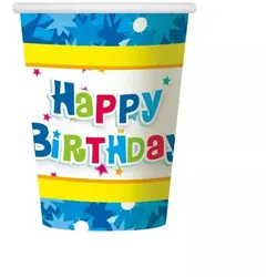 Set aus 6 Happy Birthday-Pappbechern - blau