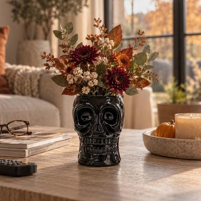 Sagebrook Home Decorative Ceramic Skull Table Vase