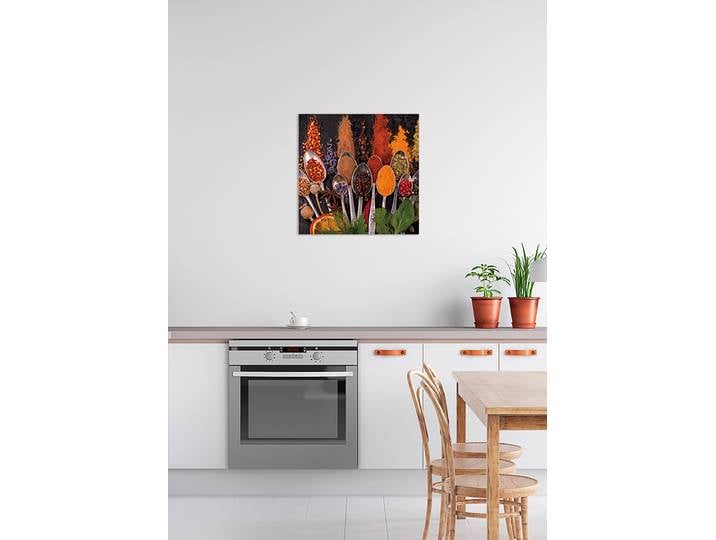 Glasbild Antike Löffel mit Gewürzen III Kunstdruck auf Sicherheitsglas Multicolor 60 x 60 x 1cm