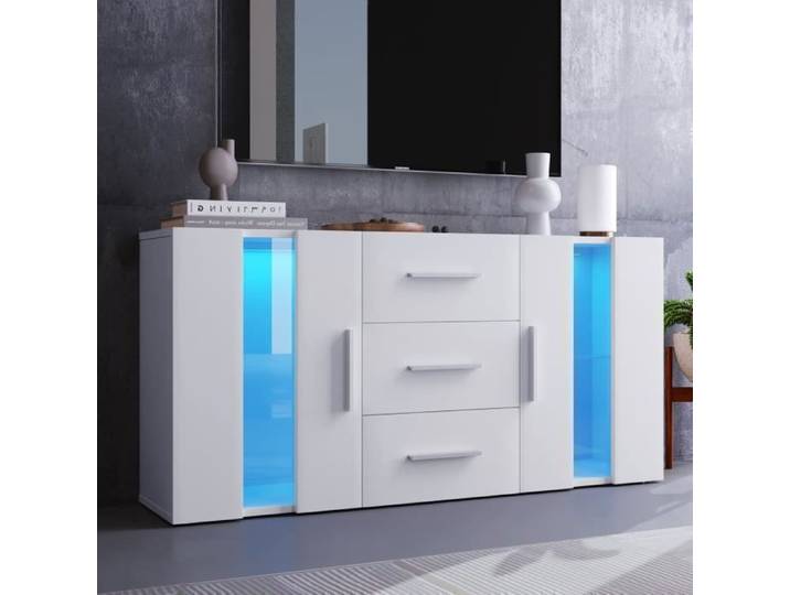 O.Ye-Meuble TV LED Blanc Brillant Moderne - Commode 2 Portes 3 Tiroirs - Buffet Bas Salon Meuble de Salle à Manger-BUFFET bl BUFFET